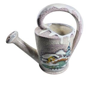 Handcrafted Ceramic Miniature Watering Can Winter Landscape Italy cottagecore